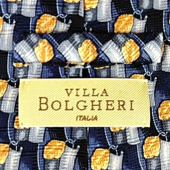 Villa Bolgheri Mens Tie 100% Silk S Blue Yellow - Picture 3 of 6
